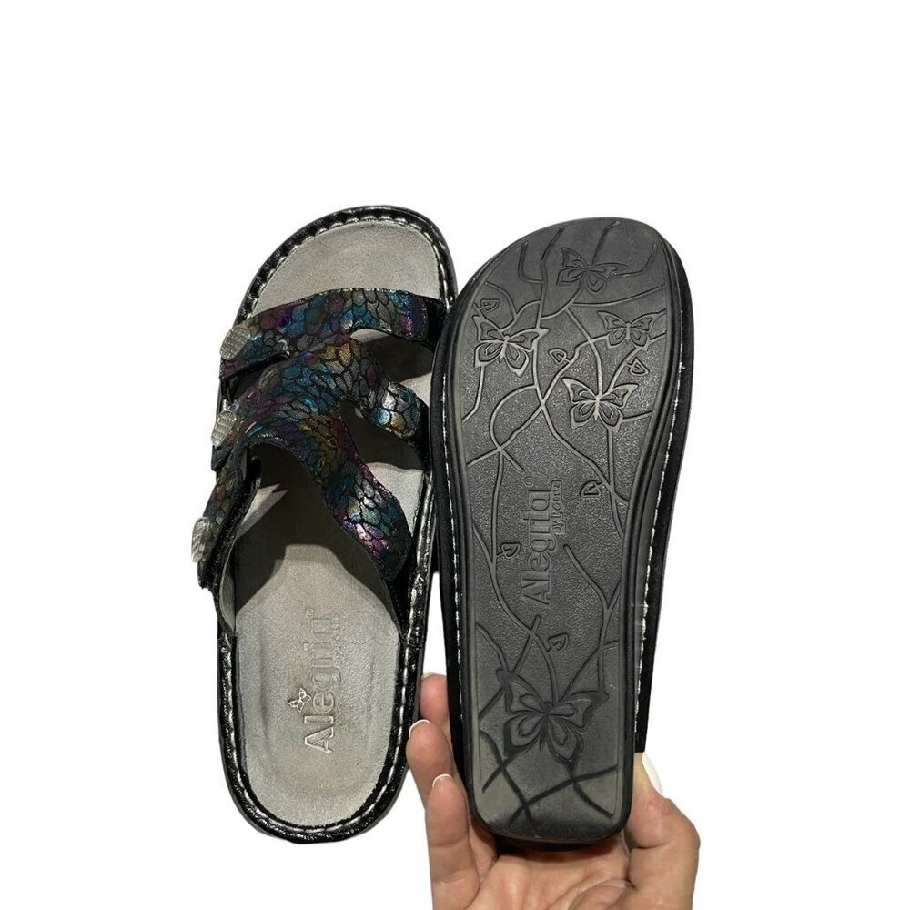 Alegria Wedge 3 Strap Sandals Glitter Multicolor Snake Rhinestone Sz 39 - Picture 8 of 8